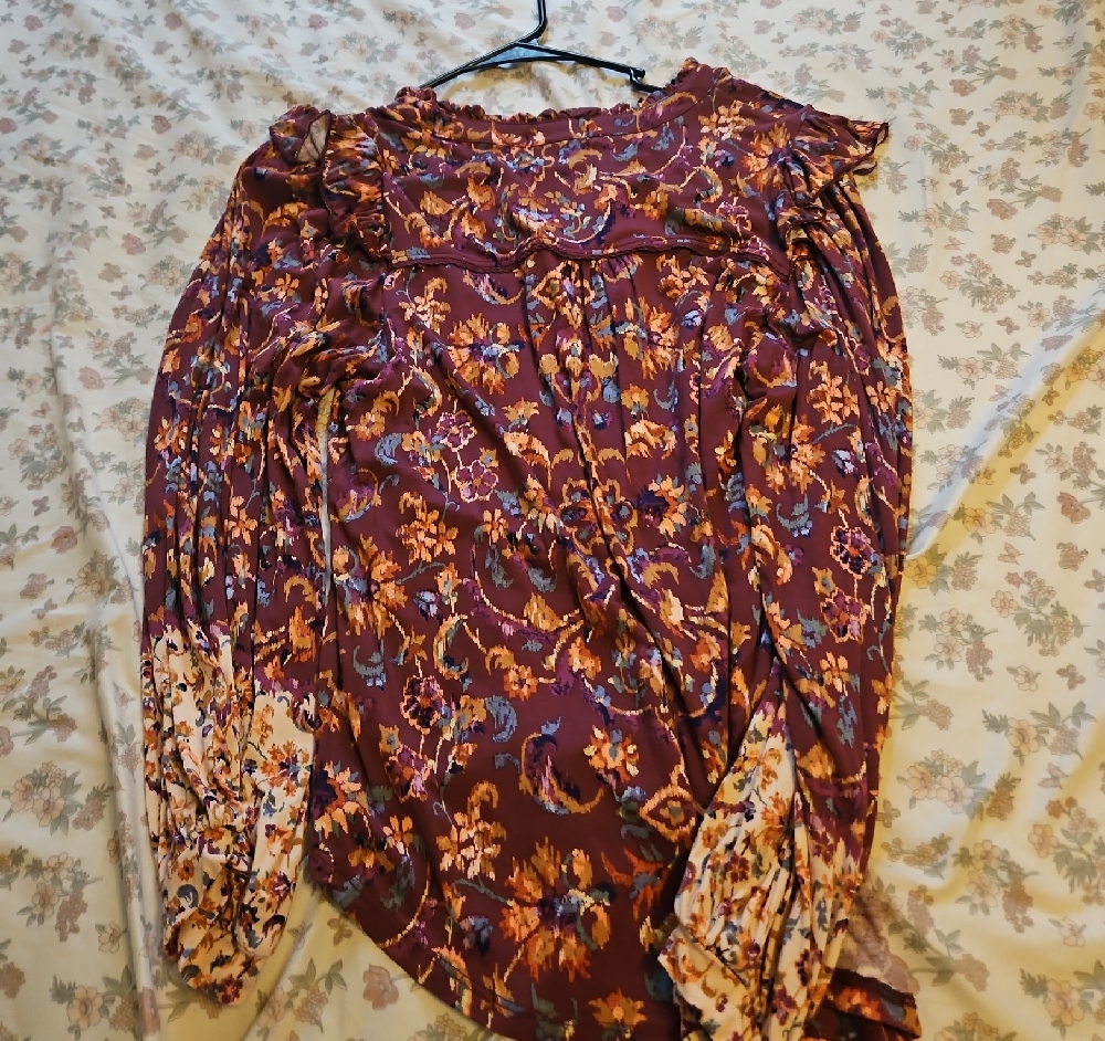Democracy Plum Floral Button-Front Ruffle Blouse - Picture 3 of 3
